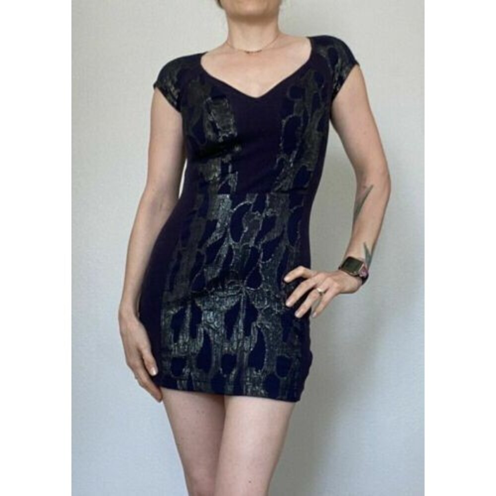 Staring At Stars Urban Outfitters Bodycon Mini Dress M Metallic Blue EUC B51